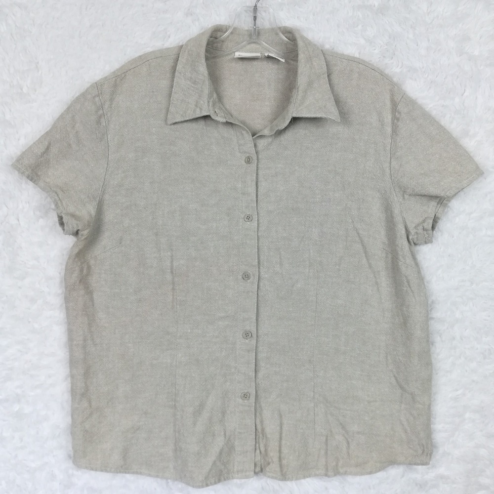 Field Gear Womens Shirt Button Up Linen Blend Natural Khaki Short Sleeve 16
